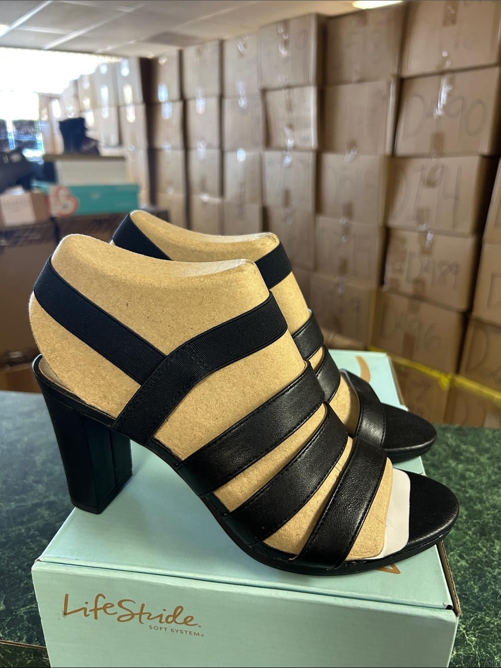 Life Stride Black Strappy Block Heel Sandal with Elastic Bands